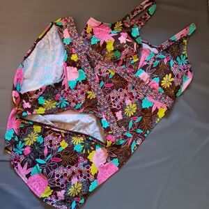 MOTHERHOOD MATERNITY 2Pc Floral Multicolor Tankini Swimsuit L